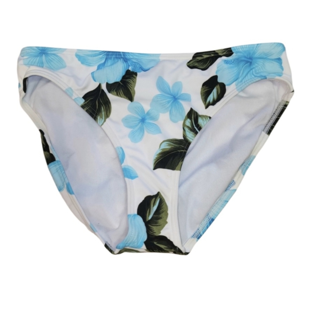 ISLAND ESCAPE Tropical Blue Green White Floral Hipster Bikini Swim Bottoms